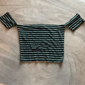 Green/White Striped Off Shoulder Shirt